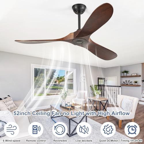 52'' Solid Real Wood Ceiling Fan no Light (52 inch / Dark walnut)