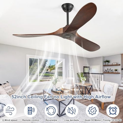 52'' Solid Real Wood Ceiling Fan no Light (52 inch / Dark walnut)