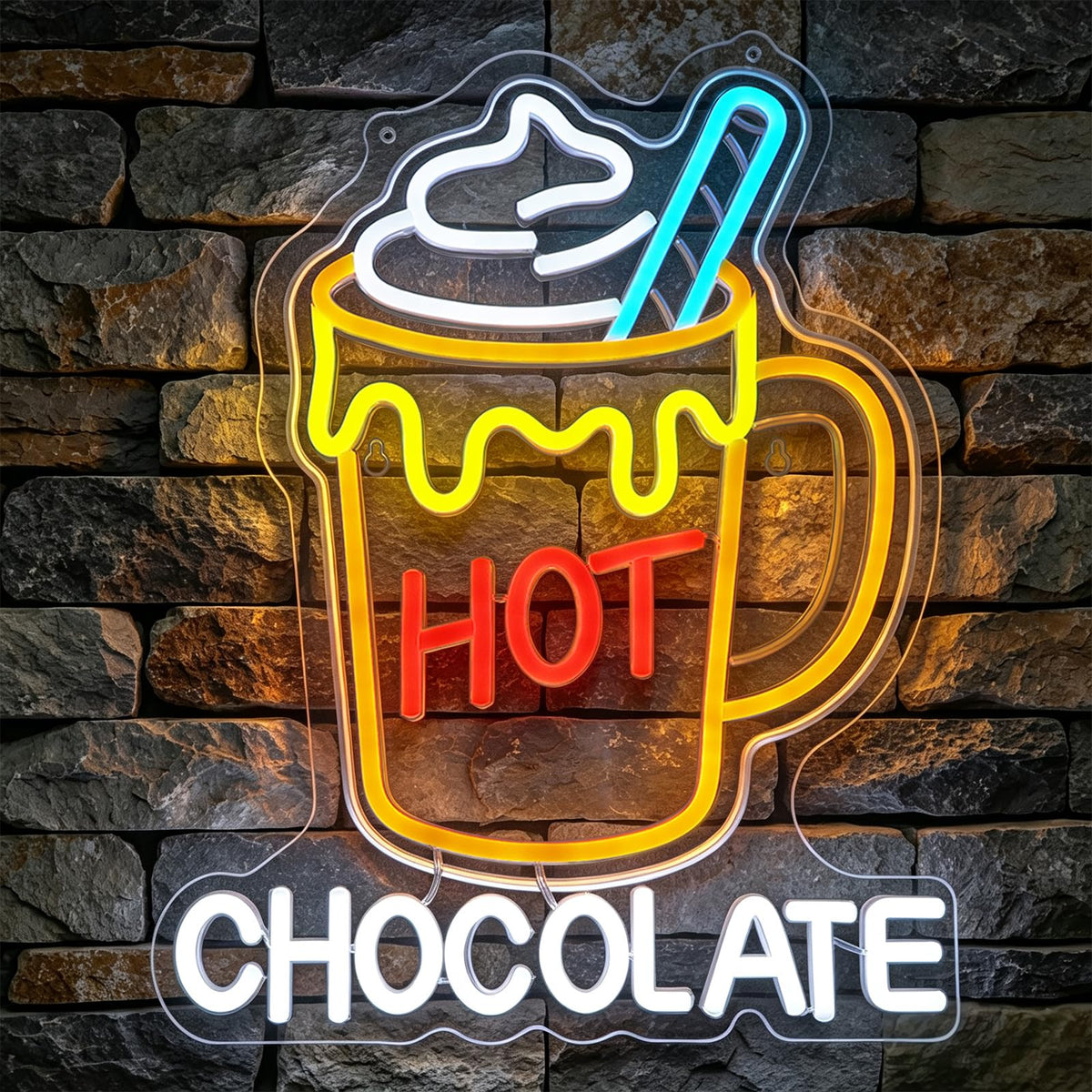 Hot Chocolate Neon Sign (Golden Yellow,Pure White,Orange Red)