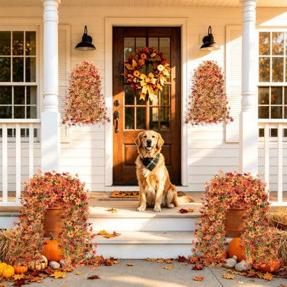 2PCS 344 Blooms Artificial Fall Flowers (2*red Orange 360-blooms Six-petaled Hanging Flowers)