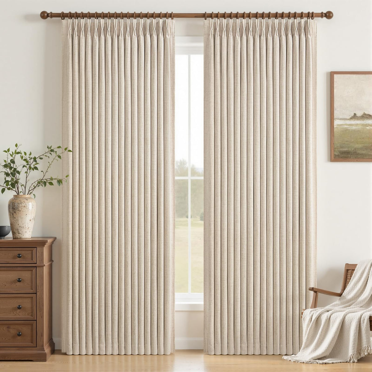 Viral Pinch Pleated Natural Curtains Blackout 96 Inches Long 2 Panels (Natural / 50"W x 96"L (Pack of 2))