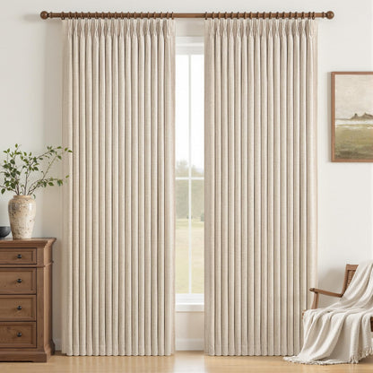 Viral Pinch Pleated Natural Curtains Blackout 96 Inches Long 2 Panels (Natural / 50"W x 96"L (Pack of 2))