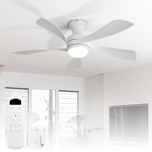 42 Inch Low Profile Ceiling Fans with Lights and Remote (White / 42 inch)