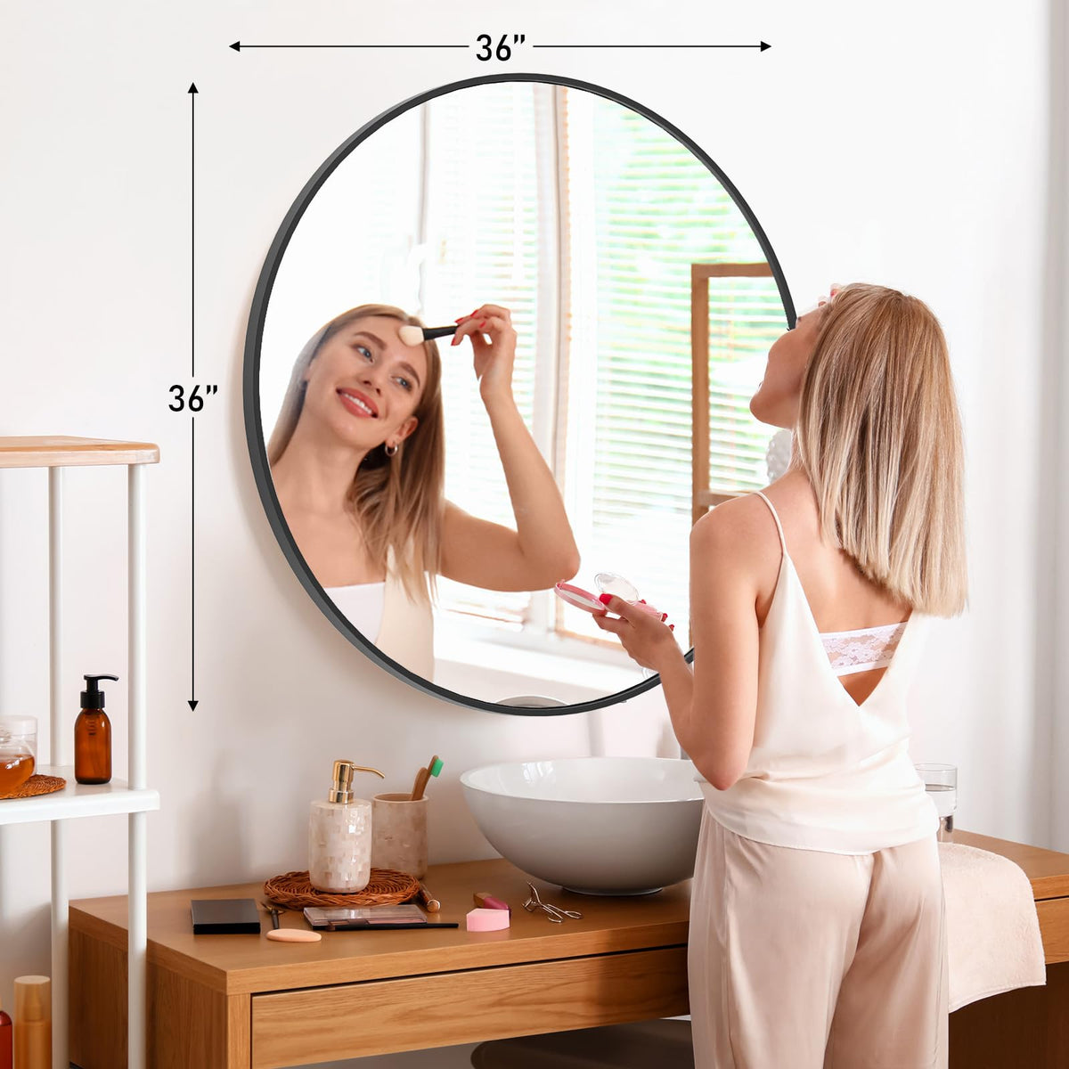 36.2 Inch Round Wall Mirror (Black / 36.2"L x 36.2"W / Round)