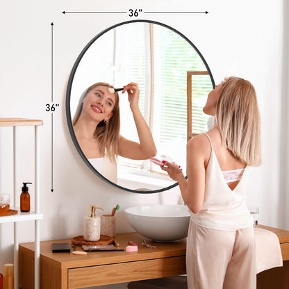 36.2 Inch Round Wall Mirror (Black / 36.2"L x 36.2"W / Round)