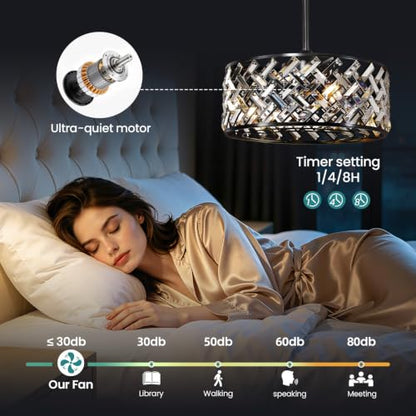 Crystal ceiling fan with light remote APP control