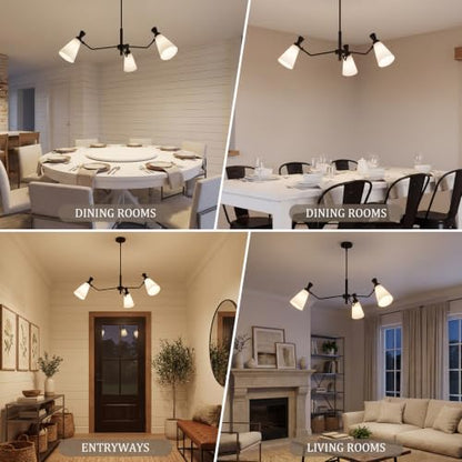 Chandelier Modern Farmhouse Dining Room Light Fixture with Milk Glass Shades