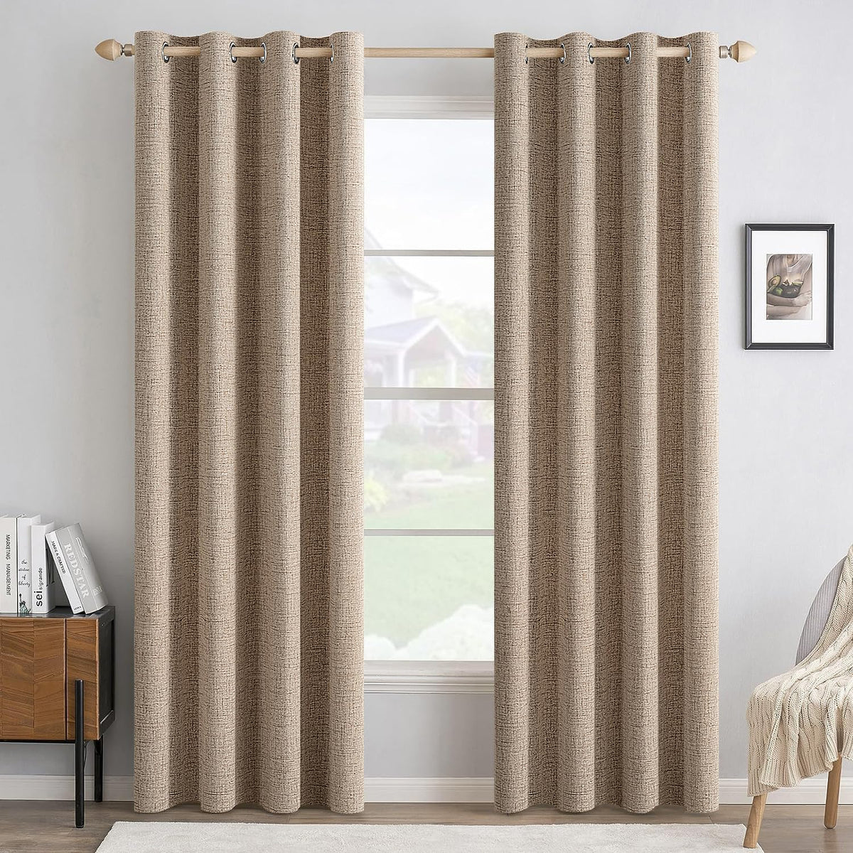 100% Blackout Linen Curtains for Bedroom 52x92 Inches Copper Brown (Copper Brown / 52"W x 92"L (Pack of 2))