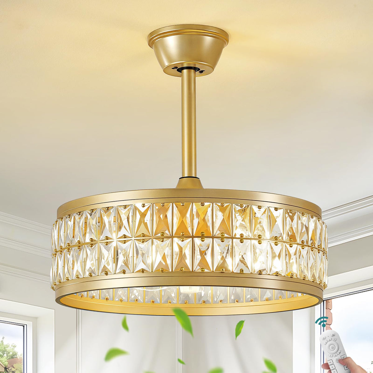 Gold Fandelier Ceiling Fan with Light and Remote Caged Ceiling Fan (Gold)