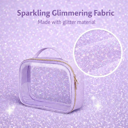 Clear Makeup Bag Travel (2 Pack Glitter Textured Purple / Hybrid Traveler (1 Large & 1 Medium - Soft))