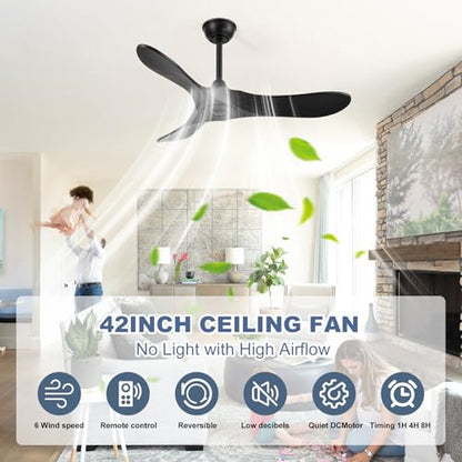 42/52/60/72''Solid Wood Ceiling Fans no Light,Ceiling Fans with Large Airflow,Indoor and Outdoor Ceiling Fan for Living Room,Bedroom,Patios