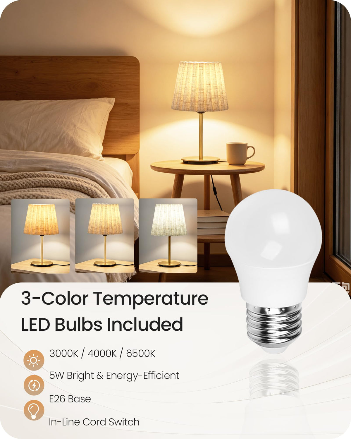 Small Bedside Table Lamp (Gold & Beige - Push Button)