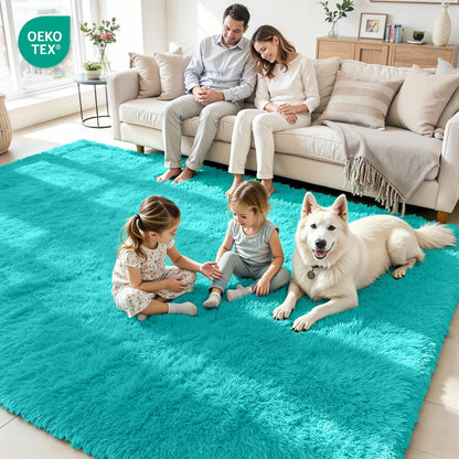 8x10 Fluffy Area Rug for Living Room (Turquoise / 8' x 10' (Rectangular))