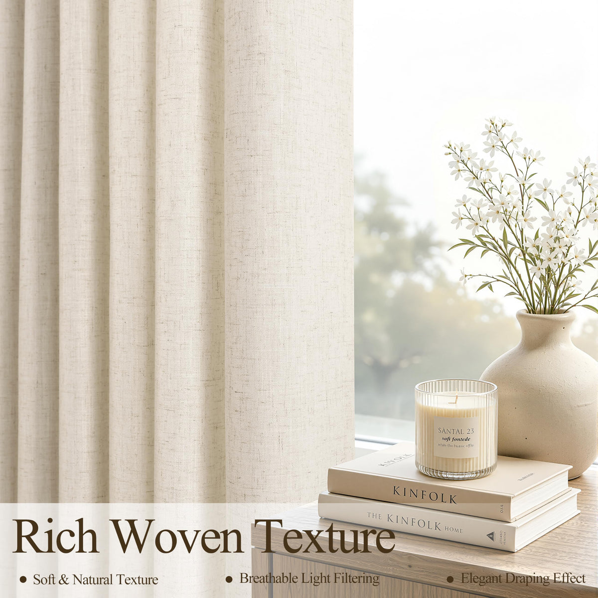 Cream Grommet Linen Curtains 86 Inches Long for Living Room (Linen / 52"W x 86"L (Pack of 2))