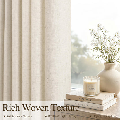 Cream Grommet Linen Curtains 86 Inches Long for Living Room (Linen / 52"W x 86"L (Pack of 2))