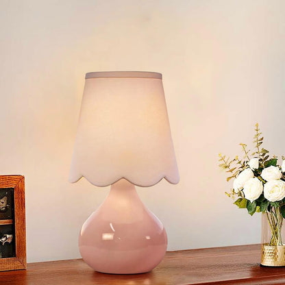 Pink Table Lamp Small Gold Bedside Lamps Dimmable Boho Bedroom Lamp with Tulip Flower Lamp Shade (Table Lamp--6)