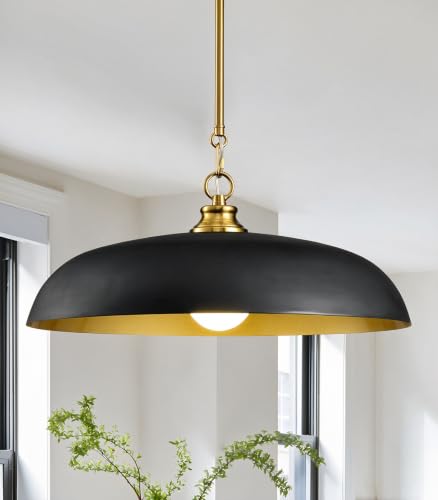 17.8" Black Gold Metal Dome Pendant Lights for Kitchen Island