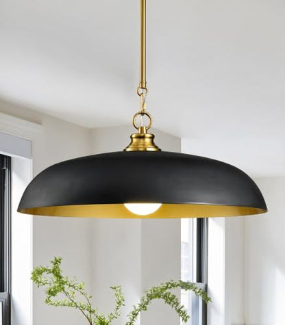 17.8" Black Gold Metal Dome Pendant Lights for Kitchen Island