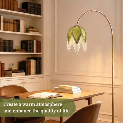 vintage Lampshade With Olive Green Velvet Tassel