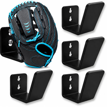 4Pcs Baseball & Softball Glove Wall Mount Display Holders (Black / 4 Pcs)