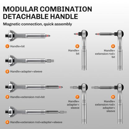 Magnetic Ratchet Screwdriver Set with Detachable Handle