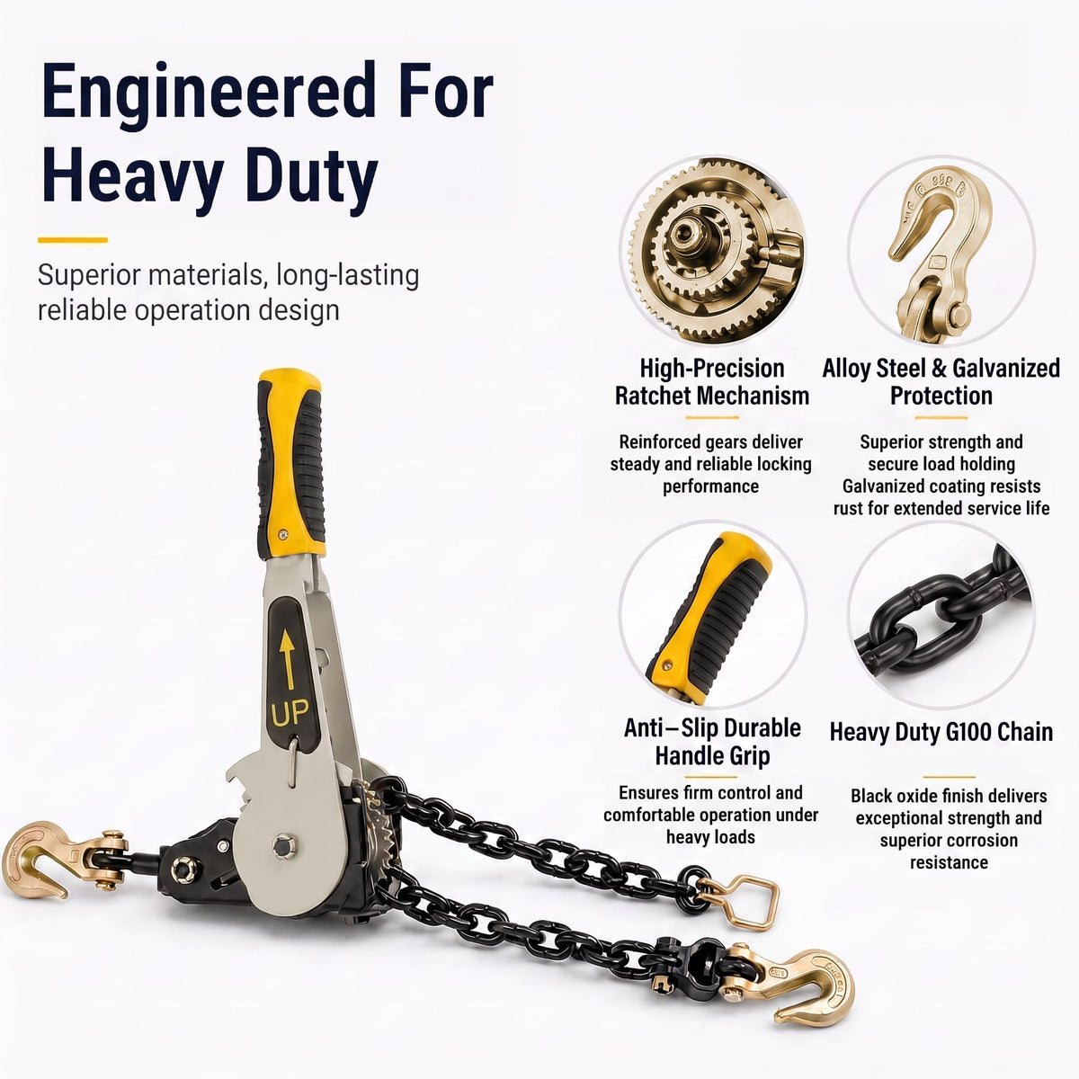 4 Pack 3/8"-1/2" EZ Ratchet Chain Binder with G70 Grab Hooks, Ratchet Load Binder Kit, 6600 lbs WLL Heavy Duty Cargo Tie Down for Flatbed Trailers & Trucks (3/8" - 1/2"(4 Pack))