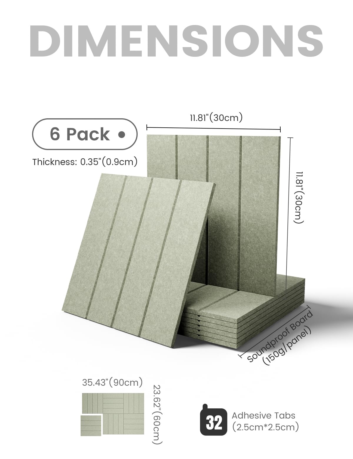 Felt Bulletin Board & Cork Board Alternative 36'' x 24'' (Sage-1 / Bold-stripe 6-pack)