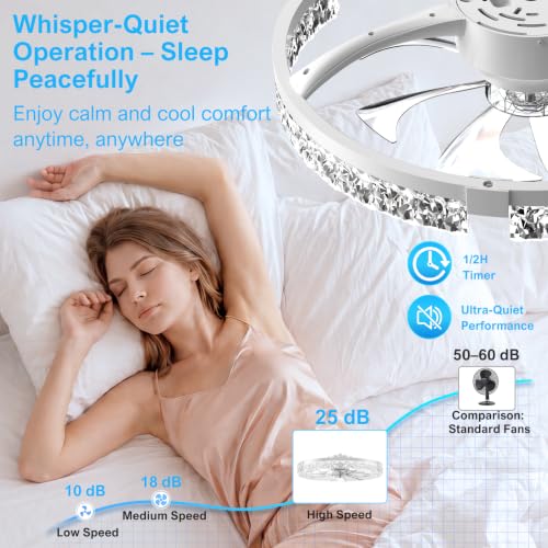 Ceiling Fans with Lights and Remote (White-Crystal / 20 INCH)