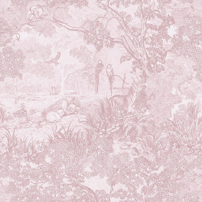 Peel and Stick Wallpaper Pink and White Vintage Forest Animals Floral Wallpaper Removable Self (Soft Pink / 17.3" x 78.7")