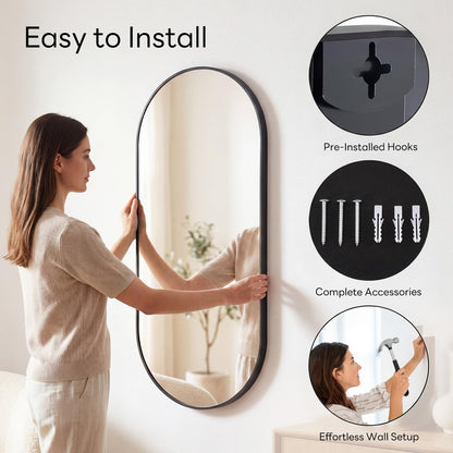 24" x 48" Black Bathroom Mirror for Wall (Black-oval / 24"L x 48"W)