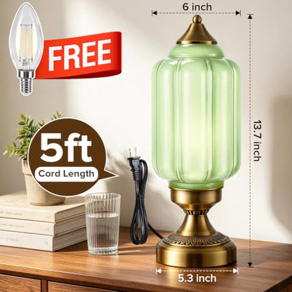 Vintage Brass Table Lamp with Glass Shade