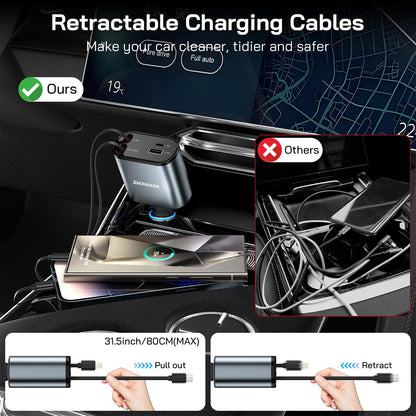 2 Pack] Retractable Car Charger (2 Pack C + L Retractable Cords)