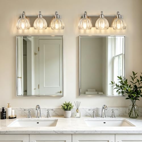 3 Light Vanity Lights with Clear Tulip Glass Shade (Brushed Nickel - Tulip Clear / 3-light)