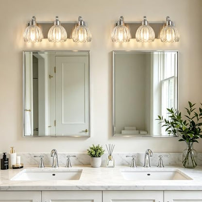 3 Light Vanity Lights with Clear Tulip Glass Shade (Brushed Nickel - Tulip Clear / 3-light)