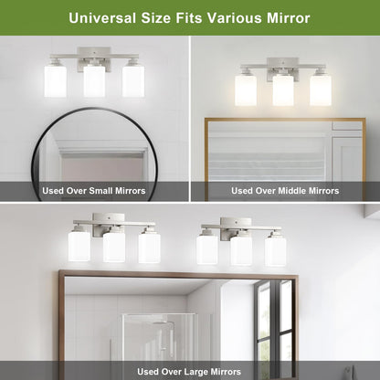 Brushed Nickel Bathroom Light Fixtures (Nickel-White Shade / 3-Light)