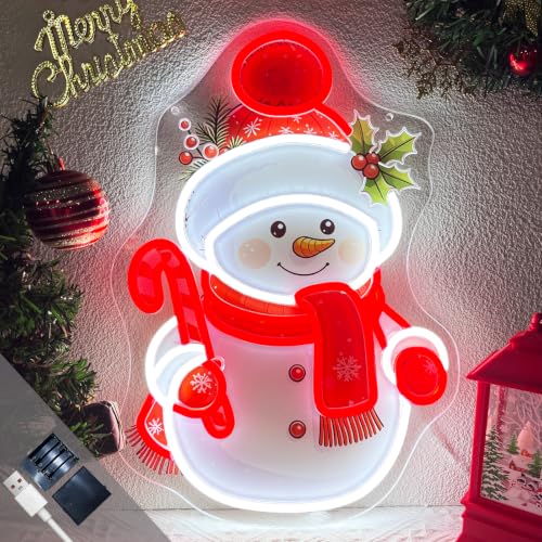 Christmas Snowman Neon Sign Dimmable Christmas Led Neon Sign for Wall Decor (Multicolor-Snowman)
