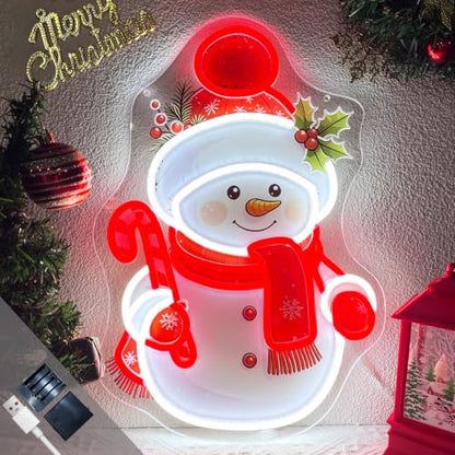 Christmas Snowman Neon Sign Dimmable Christmas Led Neon Sign for Wall Decor (Multicolor-Snowman)