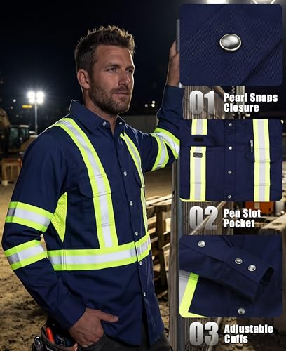 Vented FR High Vis Shirts Reflective Pearl Snaps Summer Work Safety