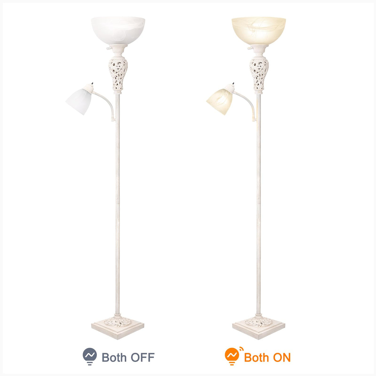 Torchiere Floor Lamp with Adjustable Reading Light for Living Room Corner (Washed White)