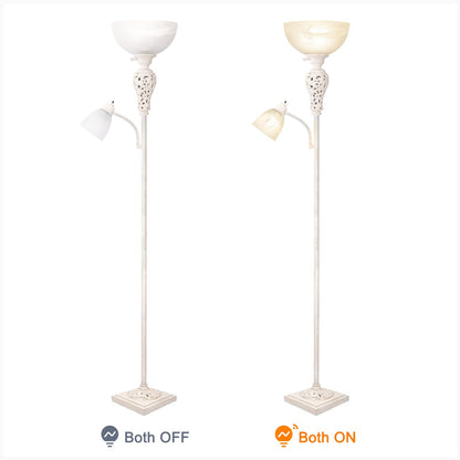 Torchiere Floor Lamp with Adjustable Reading Light for Living Room Corner (Washed White)
