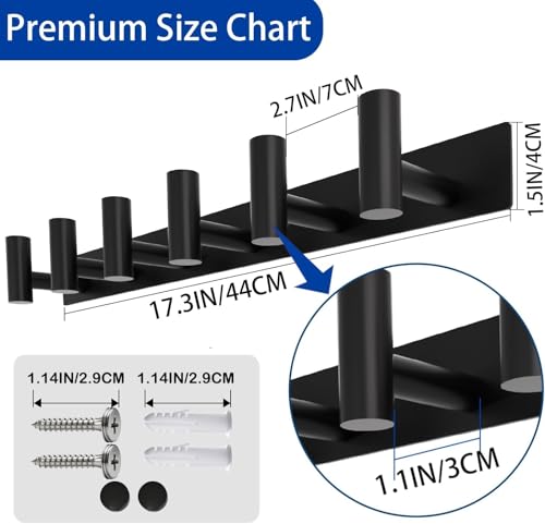 Matte Black Coat Rack Wall Mount (Matte Black / “T“ Shape 6 Hooks 1 Pack)