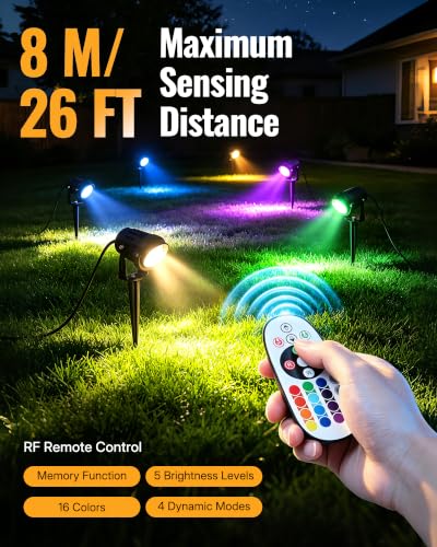 RGBW Spot Lights Outdoor 12W Color Changing Landscape Lighting Remote Control 120V RGBW Landscape Lights Waterproof LED Outdoor Spotlights for Yard Garden Patio Lawn Decorative