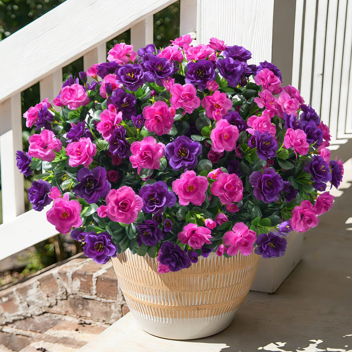 Artificial Faux Outdoor Flowers Plants for Spring Summer Decoration (Purple+fuchsia)
