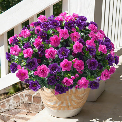 Artificial Faux Outdoor Flowers Plants for Spring Summer Decoration (Purple+fuchsia)