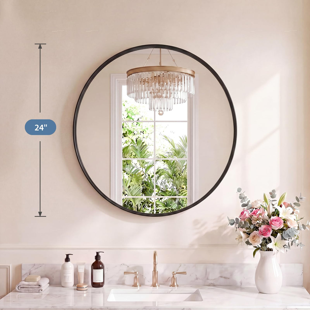 Round Wall Mirror 24 Inch (Black / 24"L x 24"W / Concave-Circle)