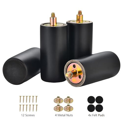 4 Inch Round Wood Furniture Legs Set of 4