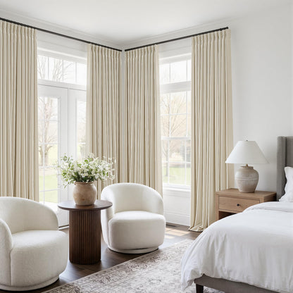 Beige Cream Pinch Pleated Linen Blackout 112 Inch Curtains 2 Panels for Living Room Bedroom Thermal Insulated 100% Black Out Linen Drapes with Liner Room Darkening Neutral Window Curtains 50x112 (Cream Beige / 50"W x 112"L (Pack of 2))