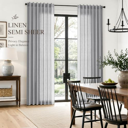 Grey Linen Curtains 90 Inches Long Drape for Living Room 2 Panels (Grey / 52"W x 90"L (Pack of 2))