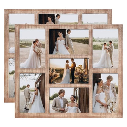 4x6 Picture Frame Collage for Wall Decor with Real Glass (Rustic Brown / 13x15in (2Pack))