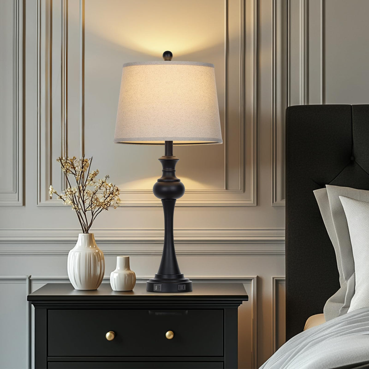 Black Table Lamp for Living Room (Black)